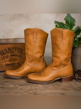 Vintage Hanover Leather Boots Men’s 11D Cognac Brown Heritage Workwear USA